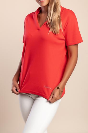Maglietta in cotone con colletto, rossa