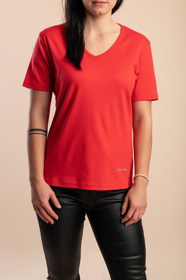 T-shirt in cotone con scollo a "V", rosso