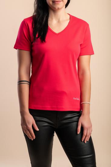 T-shirt in cotone con scollo a "V", rosa