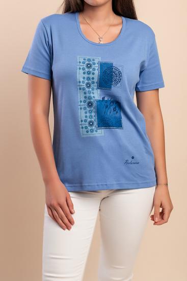 T-shirt in cotone con stampa, blu
