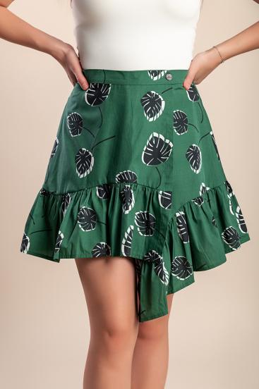 Minigonna in cotone stampato, verde