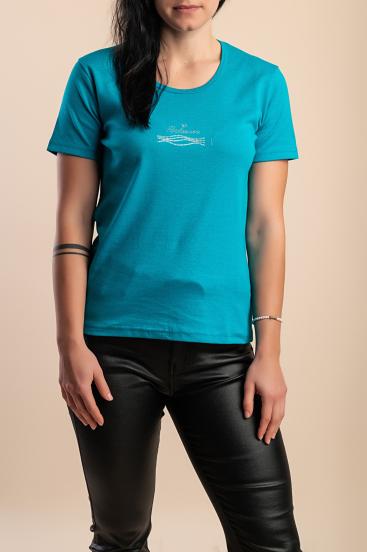T-shirt in cotone con dettaglio decorativo, turchese