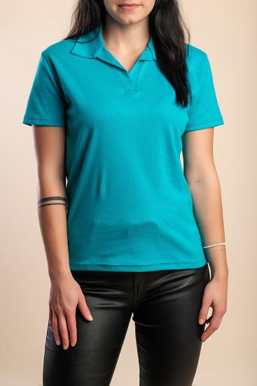 T-shirt in cotone taglia grande con colletto, turchese