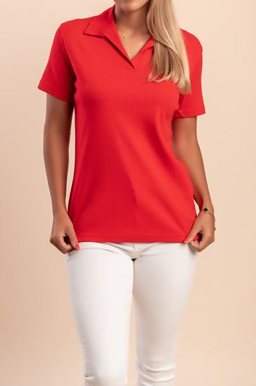Camicia in cotone taglie forti con colletto, rossa
