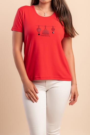 T-shirt in cotone con dettaglio decorativo, rossa