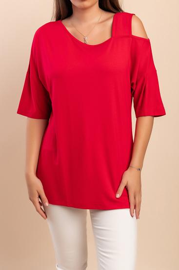 T-shirt con scollo asimmetrico, rossa