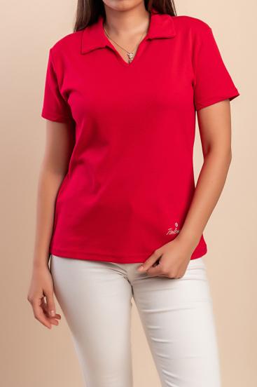 Maglietta in cotone con colletto, rossa
