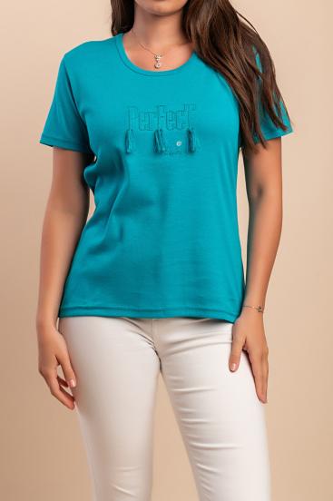 T-shirt in cotone con nappe, turchese