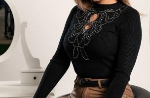 Elegante maglia con dettaglio decorativo Sunna, nero
