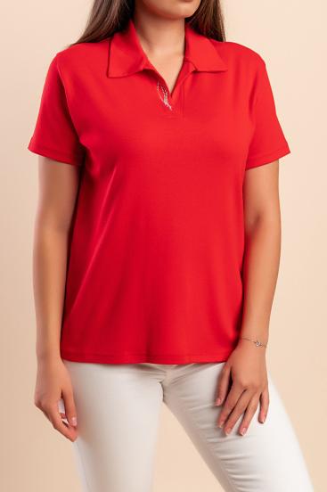 Maglietta in cotone con colletto, rossa