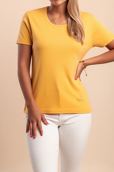 T-shirt in cotone con scollo tondo, gialla