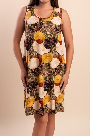 Abito midi con stampa, marrone