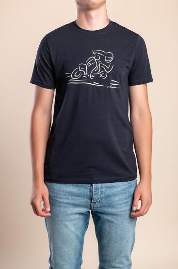 T-shirt da uomo in cotone con stampa, blu scuro