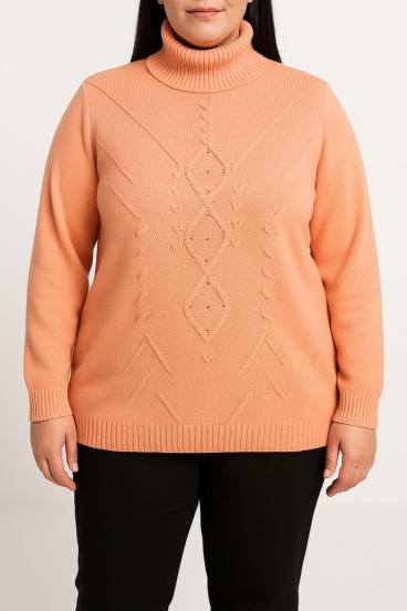Maglione taglia forte con collo alto, albicocca