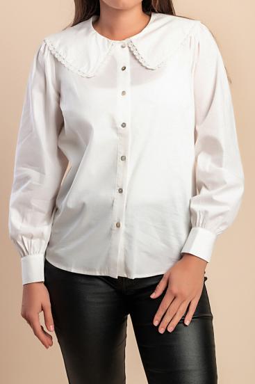 Camicia di cotone con colletto, bianca