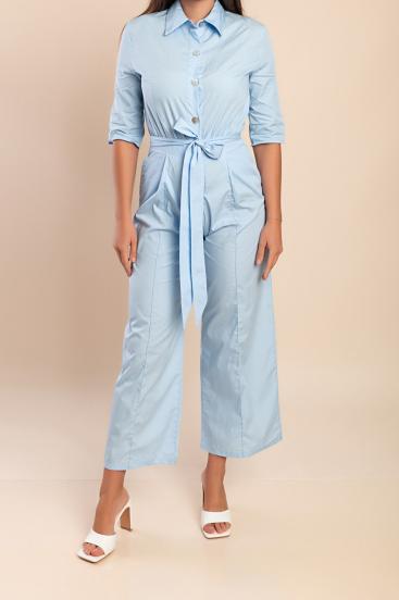 Tuta in cotone con stampa, azzurro chiaro
