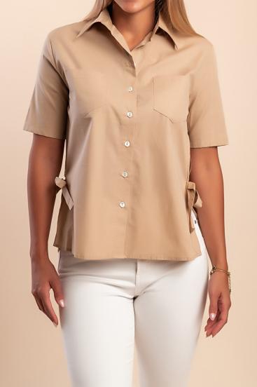 Camicia in cotone a maniche corte, beige