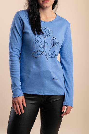 Top in cotone con stampa, blu