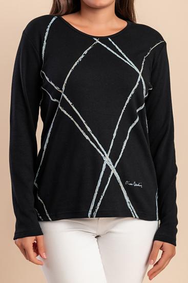Top in cotone con stampa, nero