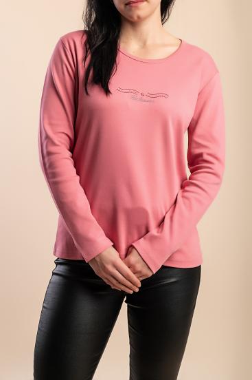 Top in cotone a maniche lunghe, rosa chiaro