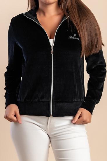 Giacca con zip in cotone effetto velluto, nero