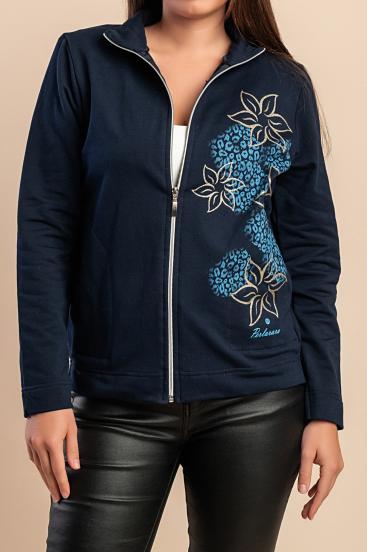 Giacca con zip in cotone, blu scuro