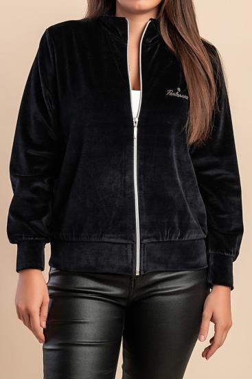 Giacca con zip in velluto effetto, nero
