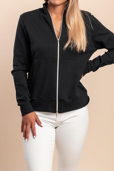Felpa con zip in cotone, nera