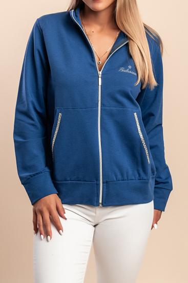Felpa con zip in cotone, blu