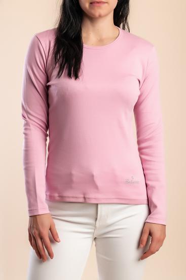 Top a manica lunga in cotone, rosa chiaro