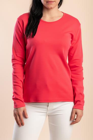 Top in cotone a maniche lunghe, corallo
