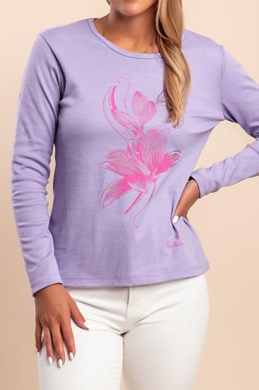 Maglia in cotone a maniche lunghe, lilla