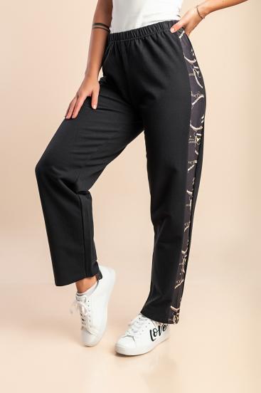 Pantaloni stampati in cotone, neri