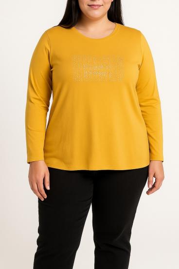 Top in cotone con dettaglio decorativo, senape