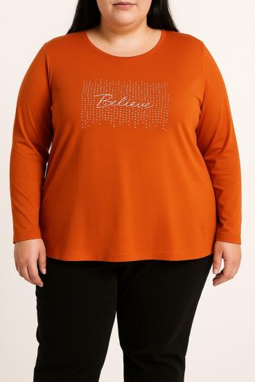 Top in cotone con dettaglio decorativo, terracotta