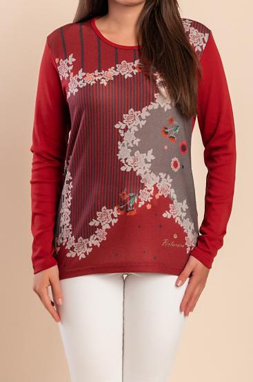 Top in cotone con stampa, rosso