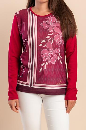 Top in cotone con stampa, bordeaux