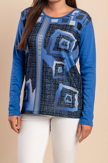 Top stampato in cotone, blu