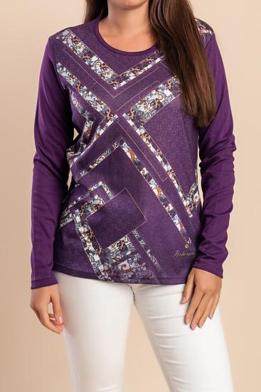 Top in cotone con stampa, viola