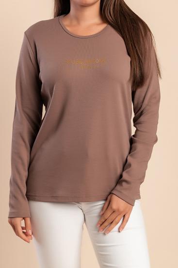 Top a maniche lunghe in cotone, marrone