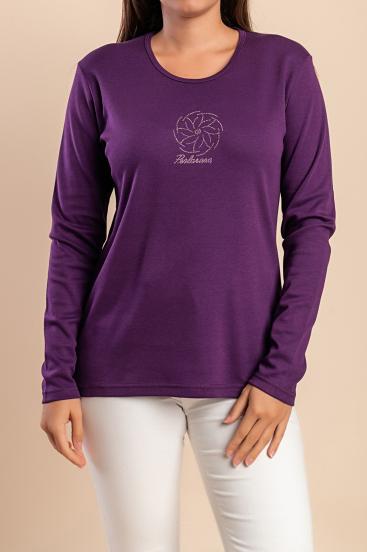 Top a manica lunga in cotone, viola