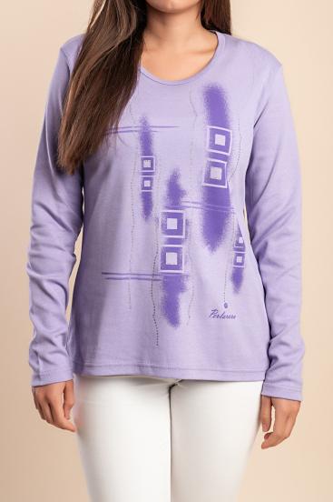 Top in cotone con stampa, viola