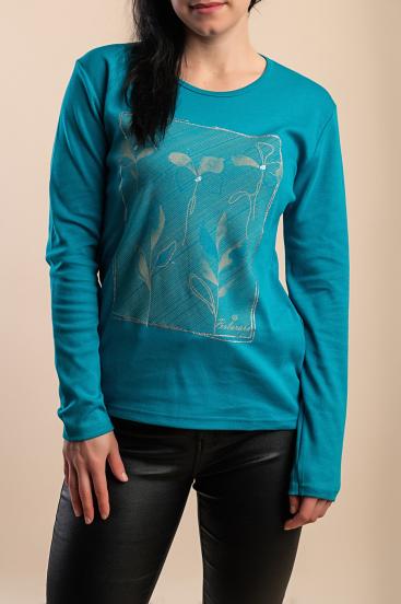 Top in cotone con stampa, turchese