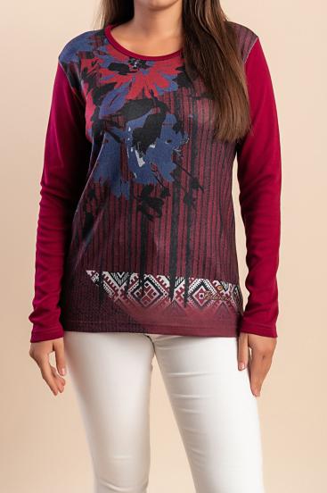 Top in cotone con stampa, bordeaux