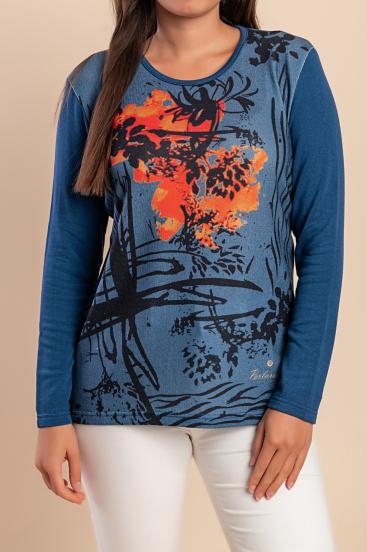Top in cotone con stampa, blu
