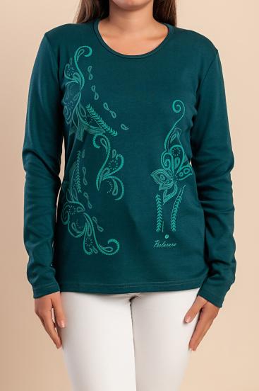 Top in cotone con stampa, verde