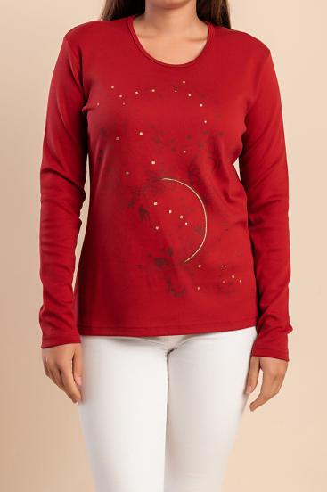Top a maniche lunghe in cotone, rosso