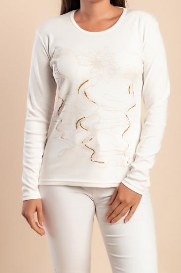 Top a maniche lunghe in cotone, bianco