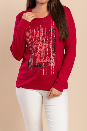 Maglia a maniche lunghe in cotone, bordeaux
