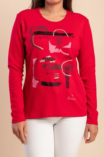 Top in cotone a maniche lunghe, rosso